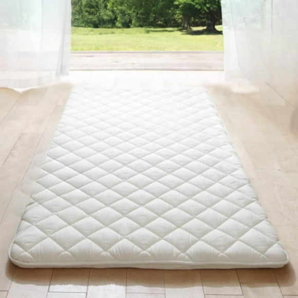 MIINA Japanese Futon Mattress, Made in Japan Full (55"×78") White, Foldable Floor Lounger Bed Tatami Mat, Roll Up Sleeping Pad, Shikibuton