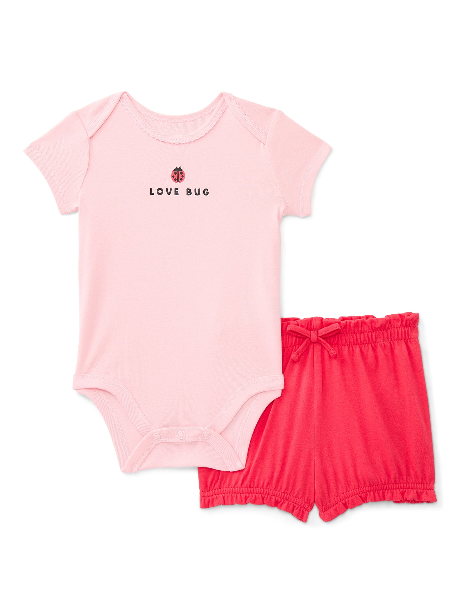 Wonder Nation Baby Girls Graphic Tee and Shorts Outfit Set, 6-Piece, Sizes 0M-24M