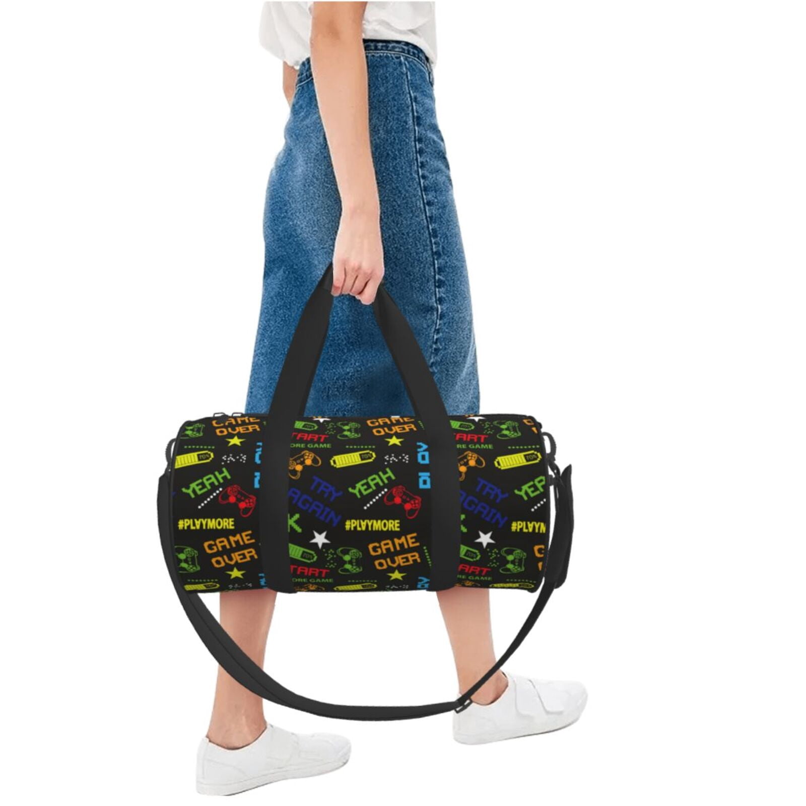 Vsdgher Pixel Game 45L Foldable Duffel Bag, Sports Gym Bag,Overnight Bag, Portable Weekender Bag for Airplanes