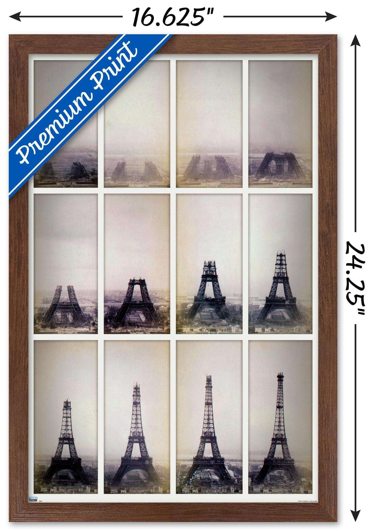 Eiffel Tower Construction Time Lapse Wall Poster, 14.725" x 22.375", Framed