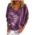 thumbnail image 2 of kayannuo Womens Tops Long Sleeve Shirts Fall Women Fashion O-neck Pullover Casual Loose Printed Long Sleeve Tops Blouse Purple, 2 of 9