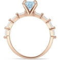 thumbnail image 6 of Petite Round Solitaire Ring Baguette Aquamarine Cubic Zirconia Rose Tone 925 Sterling Silver, Size 6, 6 of 7