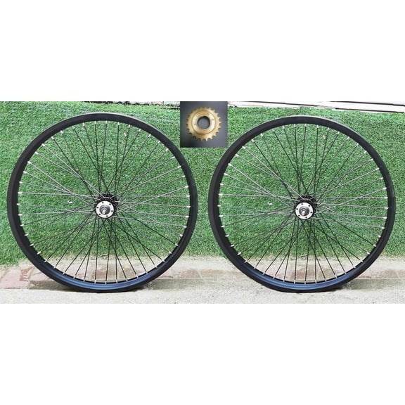 26" Double Layer Alum Alloy Wheel Rims Set-12G 48 Spokes Bike Wheelset &Flywheel