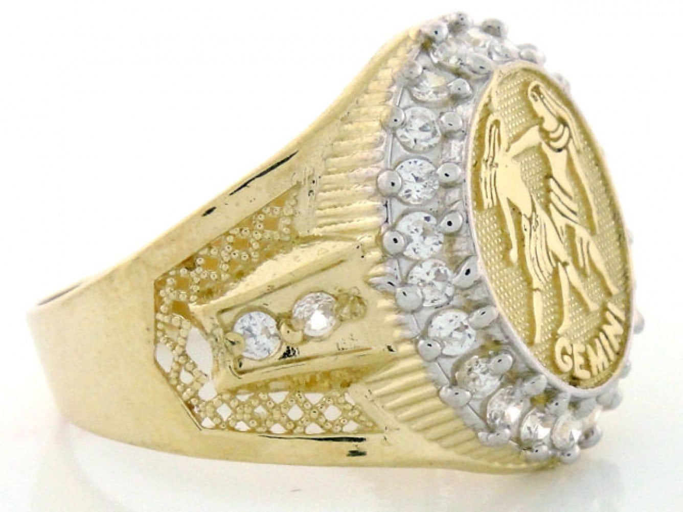 ☆MARS MARK☆ Gemini Ring M145 JackAni 14k Solid Yellow Gold CZ Accented Men's Gemini