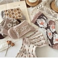 thumbnail image 5 of Calf Socks 5 Pairs for Women 5-10 Cute Crew Vintage Frilly Floral Blossom Design Casual Novelty Cotton Breathable, 5 of 7