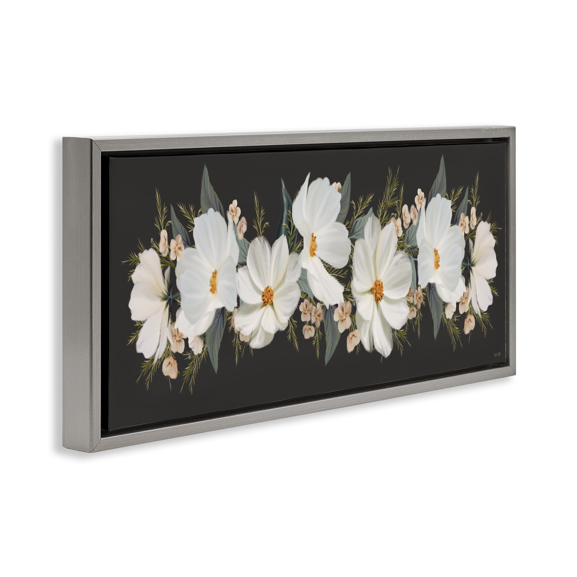 Stupell Industries Line Of Lace Cosmos Gray Framed Floater Canvas Wall Art, design by House Fenway