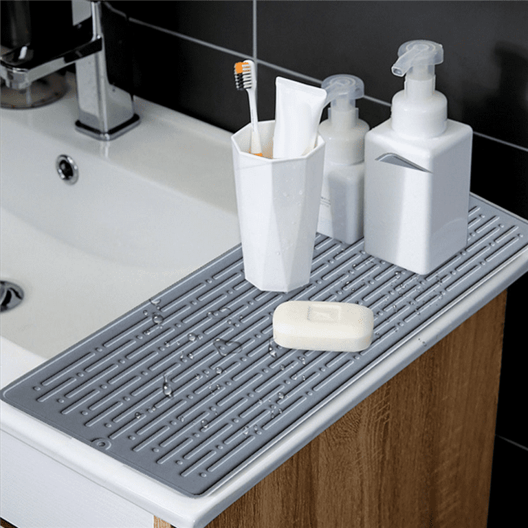 Chrlaon Silicone Dish Drying Mat Easy Clean for Kitchen Counter or Sink Gray