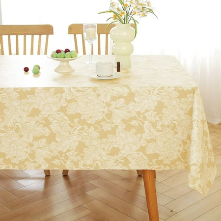 

MATIRUG Heavy Duty Vinyl Table Cloth Rectangle 60x84 Inch Waterproof Oil Proof Plastic Grapevines Tablecloth Flannel Backed Wipe Able Table Cover for Outdoor Kitchen Patio Picnic Light Khaki C48