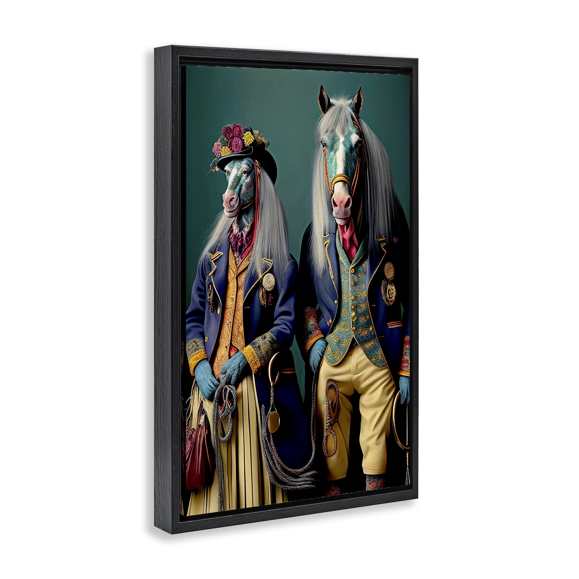 Stupell Industries Old Fashioned Horses Novelty Painting Black Floater Framed Canvas Art Print Wall Art, 17 x 25