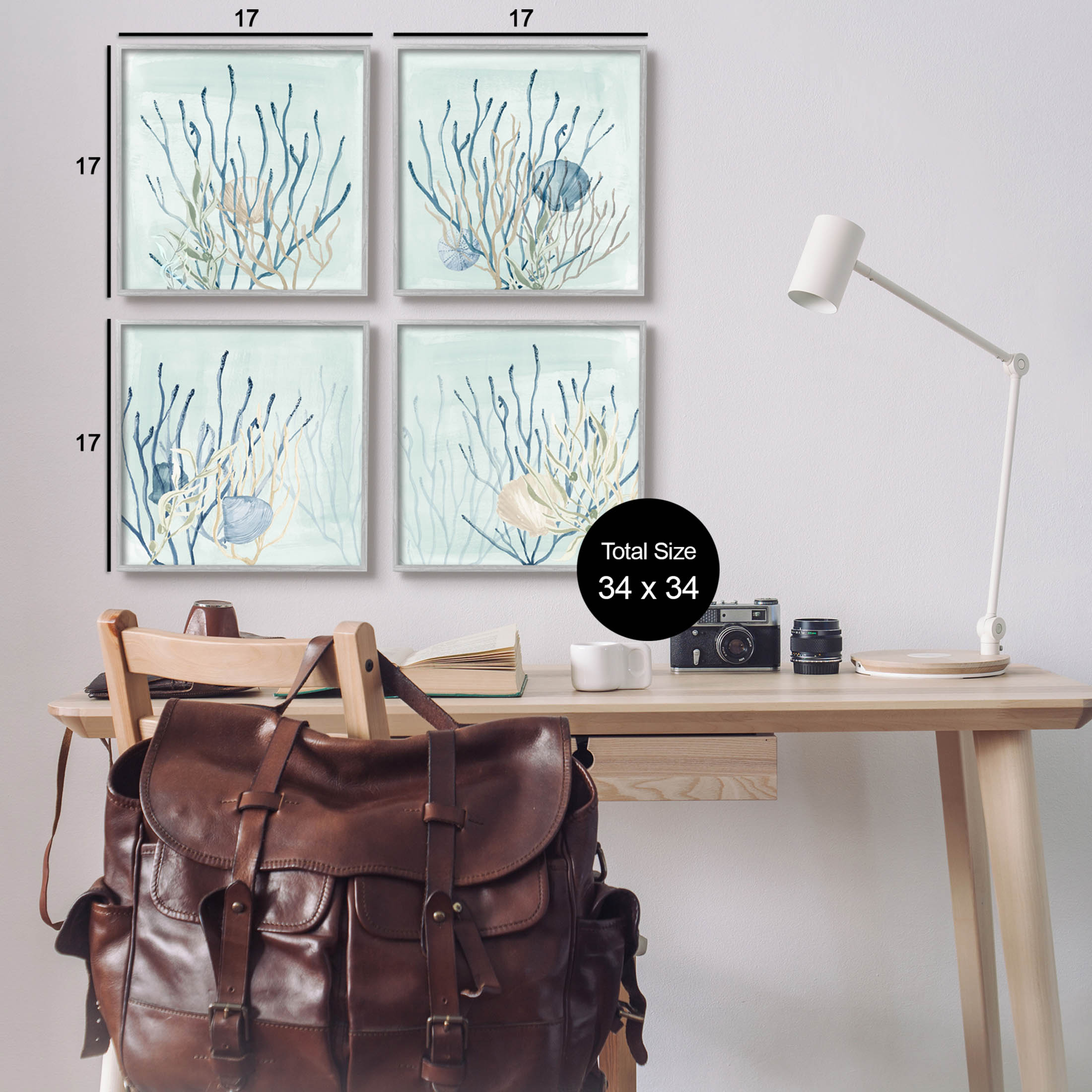 Swimming Underwater Sea Life Coral Animals & Insects Graphic Art Gray Framed Art Print Wall Art, Set of 4