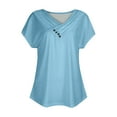 thumbnail image 3 of USSUMA Womens Tops Blouses For Women Casual Sexy Trendy Western V Neck T-shirts Spring Fashion Clothes Summer Pleats Casual Sky Blue Polyester XXL, 3 of 3
