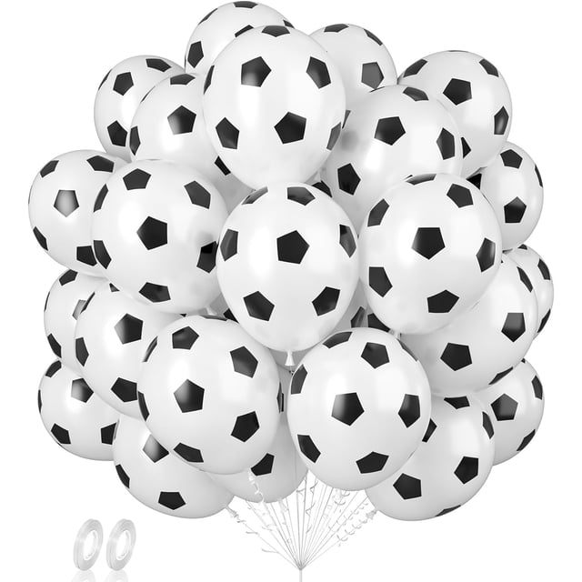 Yanonmyfd 60 Pcs Football Balloons, Football Balloon for Boys, 12 Inch Soccer Latex Balloons Pattern Helium for Kids Boys Birthday Sports Themed Party Decorations World Cup Theme Party Supplies
