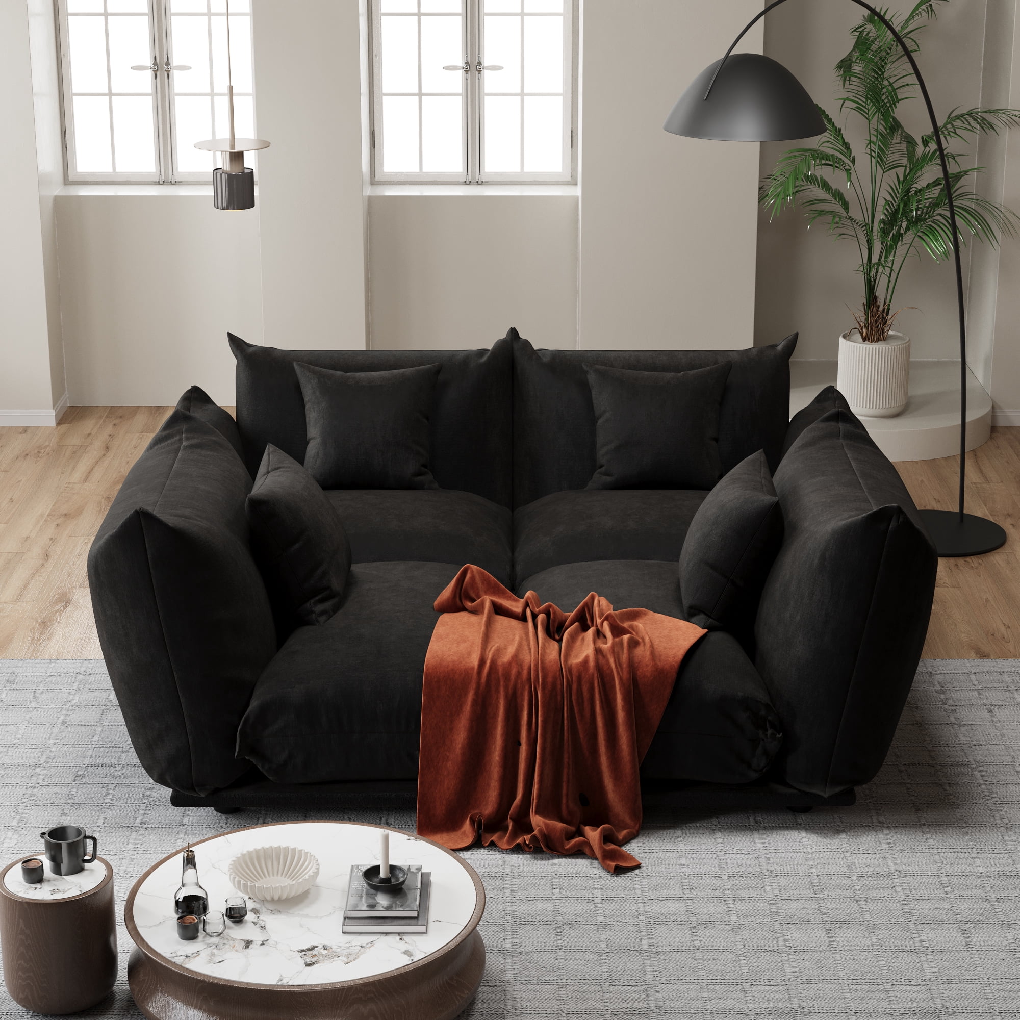 Advwin 136" 4-Seater Modular Sectional Sofa, Modern Oversized Cloud Couch with Thick Cushions for Living Room, Bedroom, Apartment, Small Spaces, Black