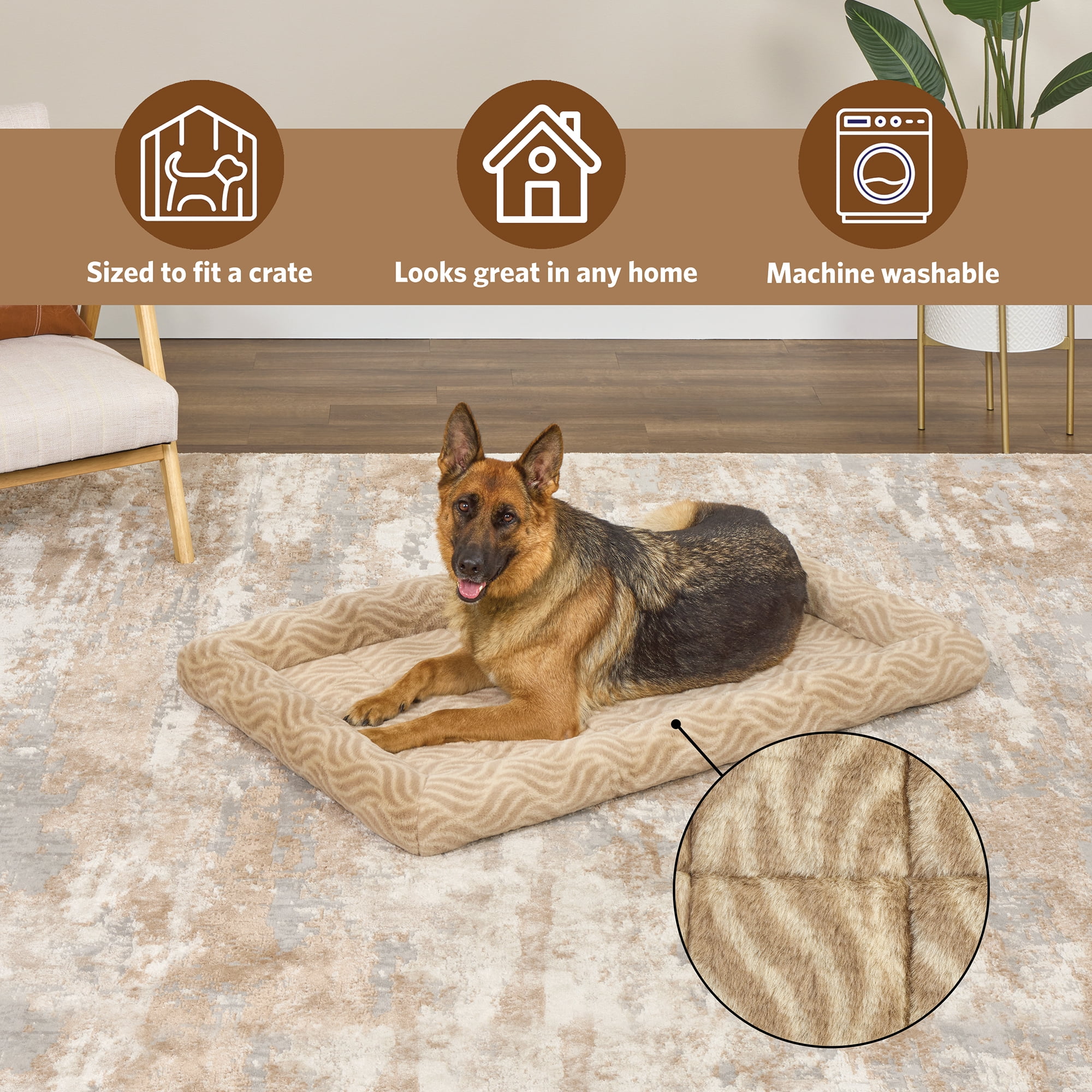 MidWest Homes for Pets 48inch Tan Wave Pet Bed for Extra Large Dog/Cat with slip resist bottom