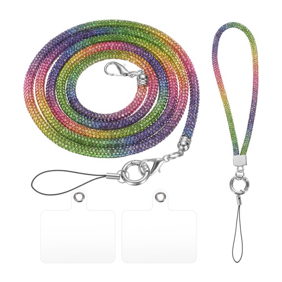 Uxcell 2Size Rhinestone Purse Straps, Crystal Bag Handle Sparkly Replacement Bag Straps for Underarm Bag (Multicolor, 27.6"/9.6")