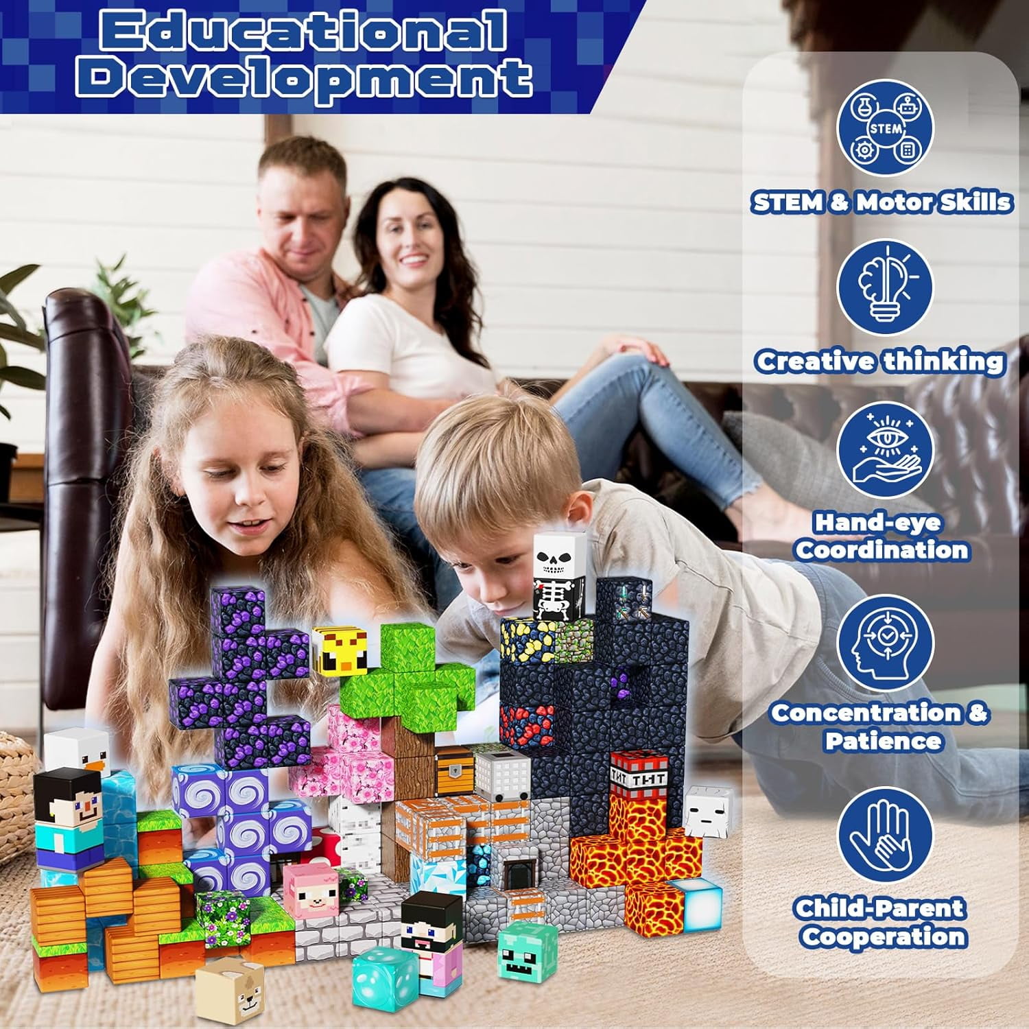 Annexfun Magnetic Blocks - 150PCS Magnetic Building Blocks Cubes Adventurer, Toy Building Set for Kids, Magnets Stacking Construction Birthday Gifts for Boys Girls Age 4-8, 8-12