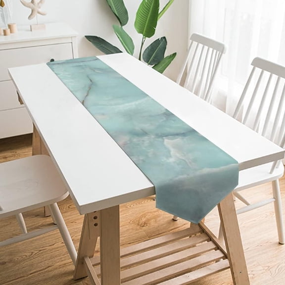 Coolnut 13"x90" Table Cloth Runner, Aqua Color Marble Texture Table Runners for Kitchen Dinner Table Party Holidays