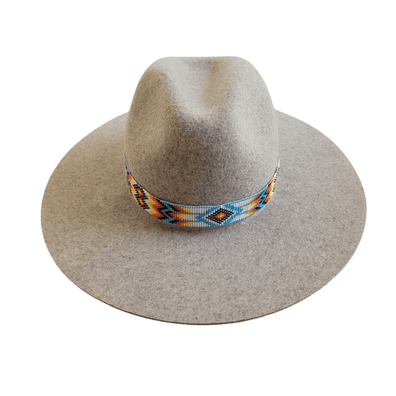 Western Seed Beaded Hat Band Fit Cowboy Hatband South West Hat Band By MDream (Hat Band Only) Blue White Feather
