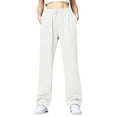 thumbnail image 2 of Baqcunre Autumn And Winter Solid Color Sports Pants Casual Loose Drawstring Pockets Wide Straight Pants Pants For Women Casual Pants For Women Sweatpants Women,Women'S Pants,Color White,Size M, 2 of 9