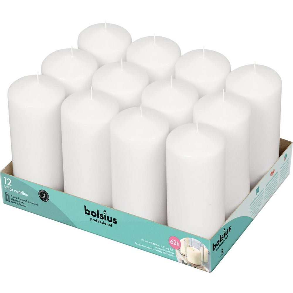 Bolsius White Pillar Candles 2.75x6.60" Unscented 12 Pack for Wedding