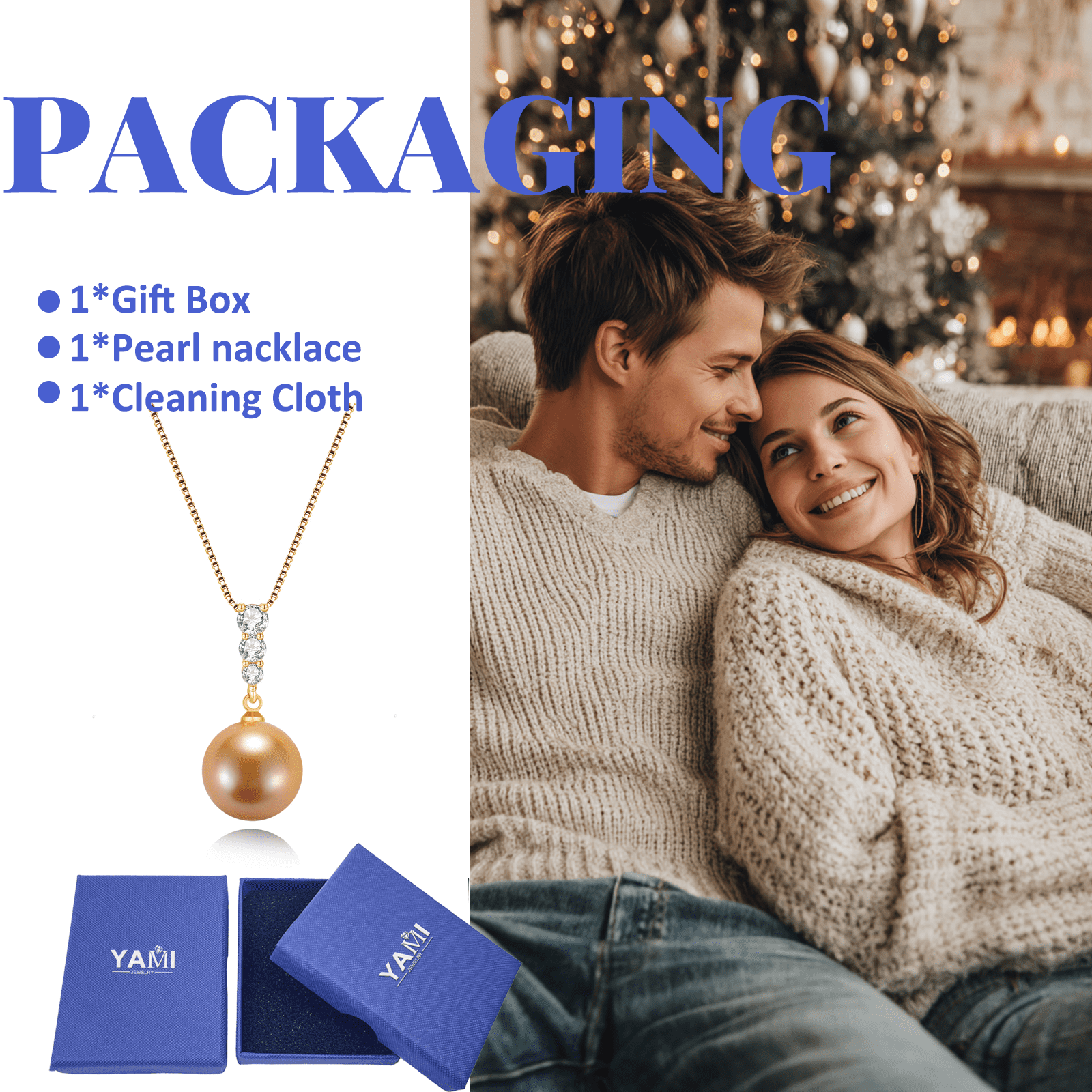 Yami 11-12mm Golden Pearl Pendant Necklace Saltwater Cultured Round Pearls in 925 Sterling Silver, 18+2in Adjustable Length Mother' Day Gift for Her