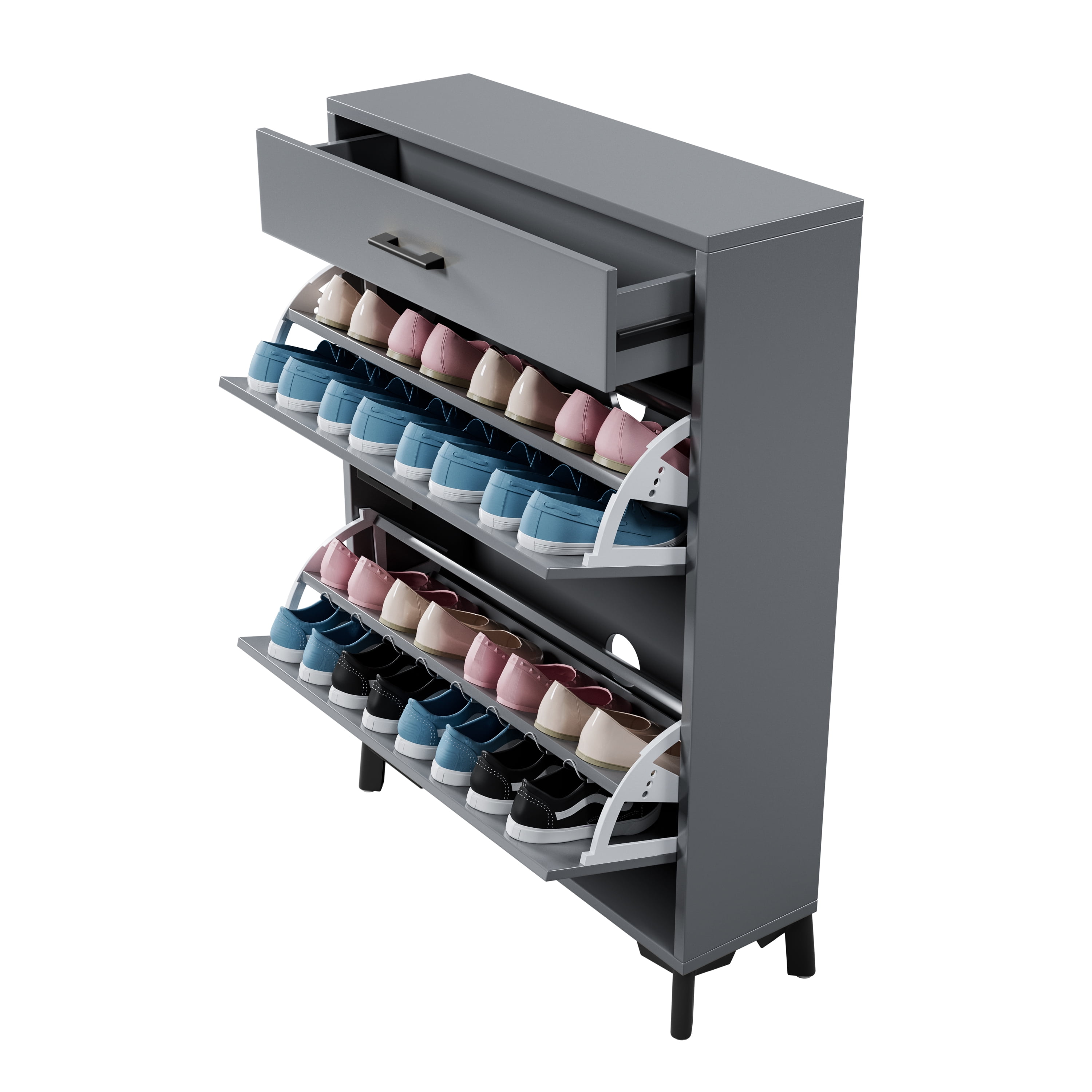 Space Saving Gray Shoe Storage Cabinet with 2 Flip Drawers, Ample Storage, Sturdy MDF & Metal Construction Space Saving, Gray - Easy to Assemble, Shoe Storage Cabinet for Doorway Hallway Entryway