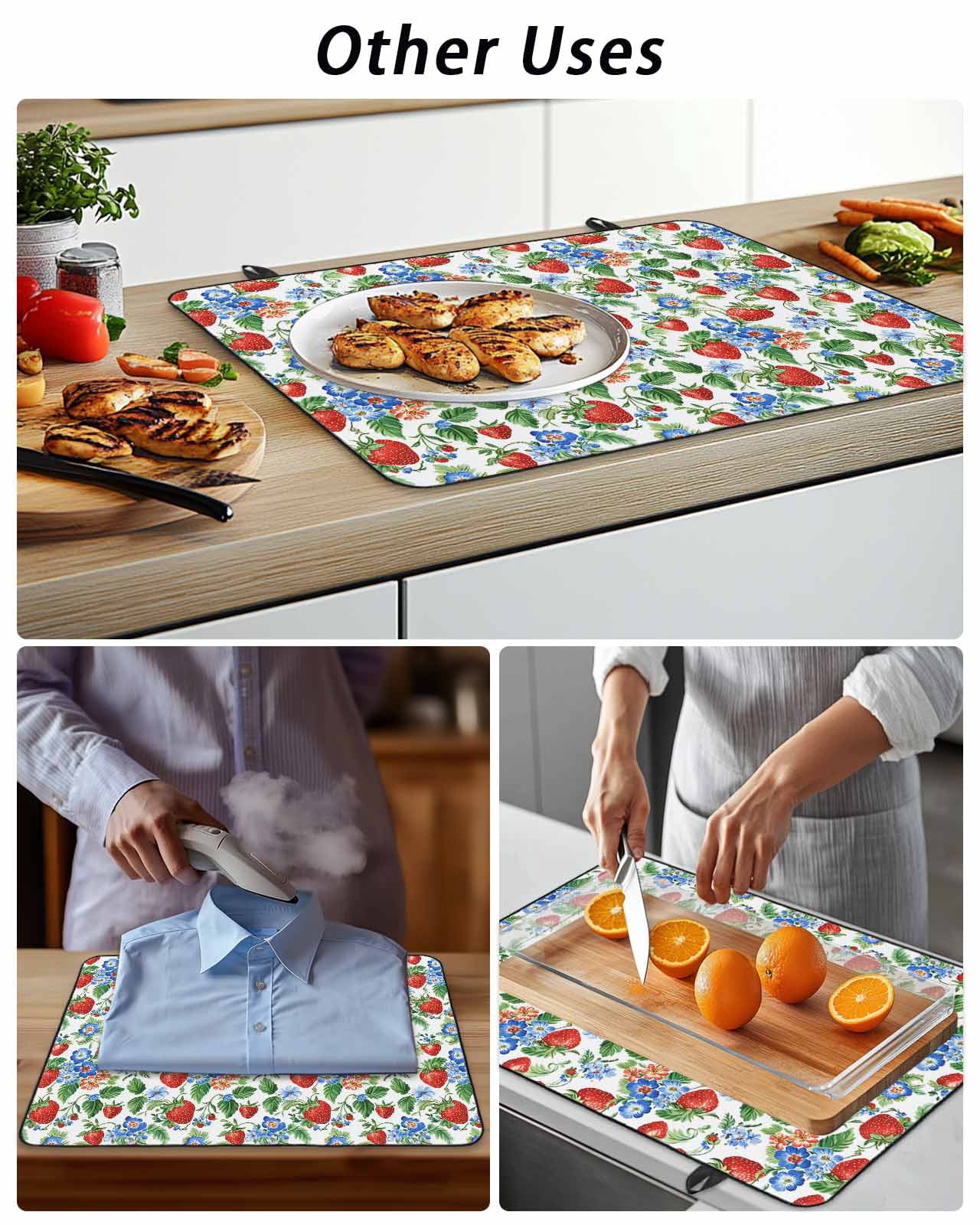 Stove Top Covers for Electric Stove, Strawberry Glass Stovetop Cover Protector, Summer Botanical Blue Spring Floral Induction Cooktop Protector Oven Mat for Kitchen Countertop 24"x21"
