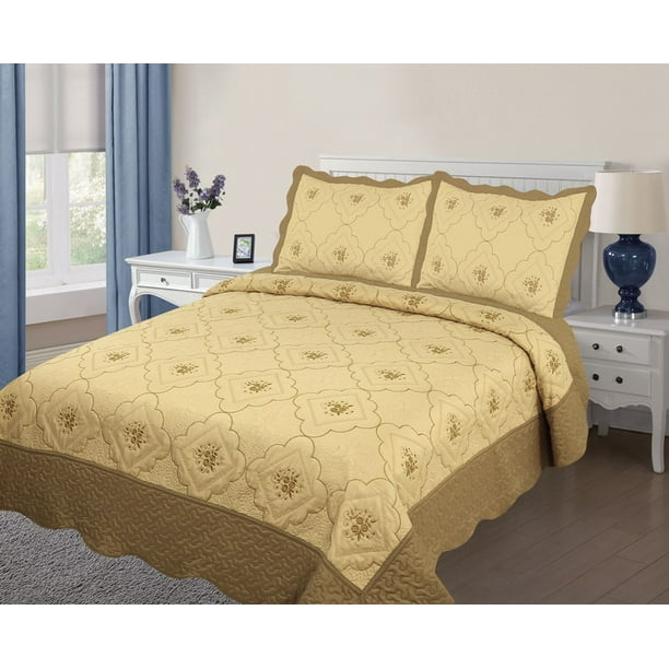 3PC Quilted Bedspread Cover Oversized Extra Twin Size High Quality
