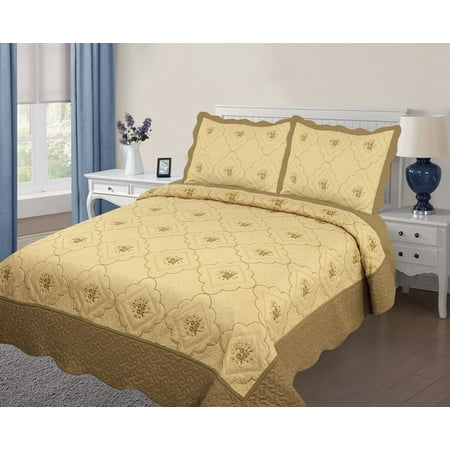 3PC Quilted Bedspread Cover Oversized Queen Size High Quality Embroidery Quilt - (Best Quilt Covers Australia)