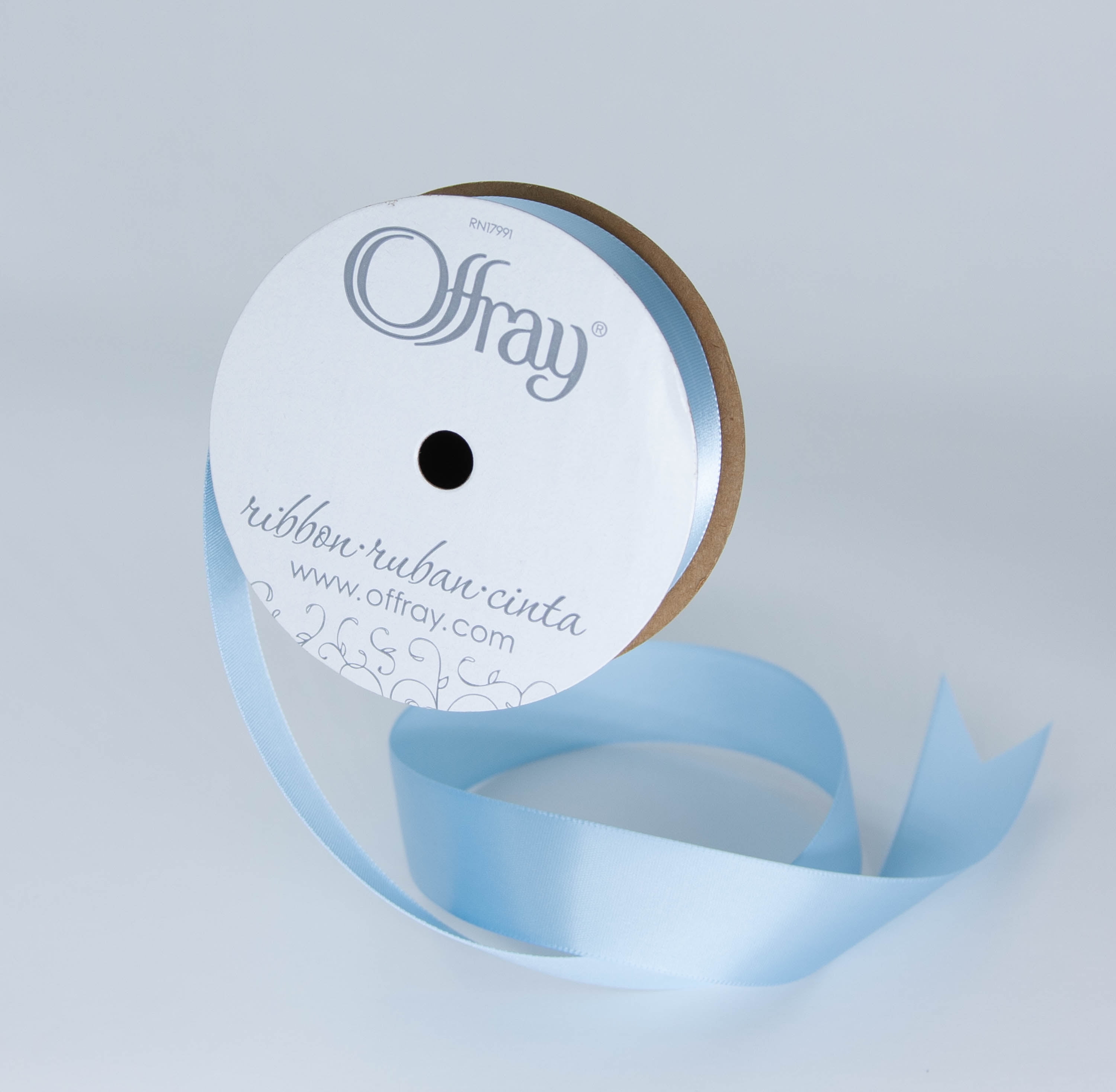 Offray Ribbon, Powder Blue 7/8 inch Single Face Satin Polyester Ribbon, 18 feet