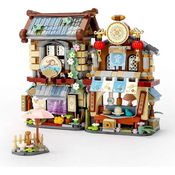 NICKSUN Chinese Street View Grocery Store Mini Building Blocks, 970 PCS Creative Construction Toy Set