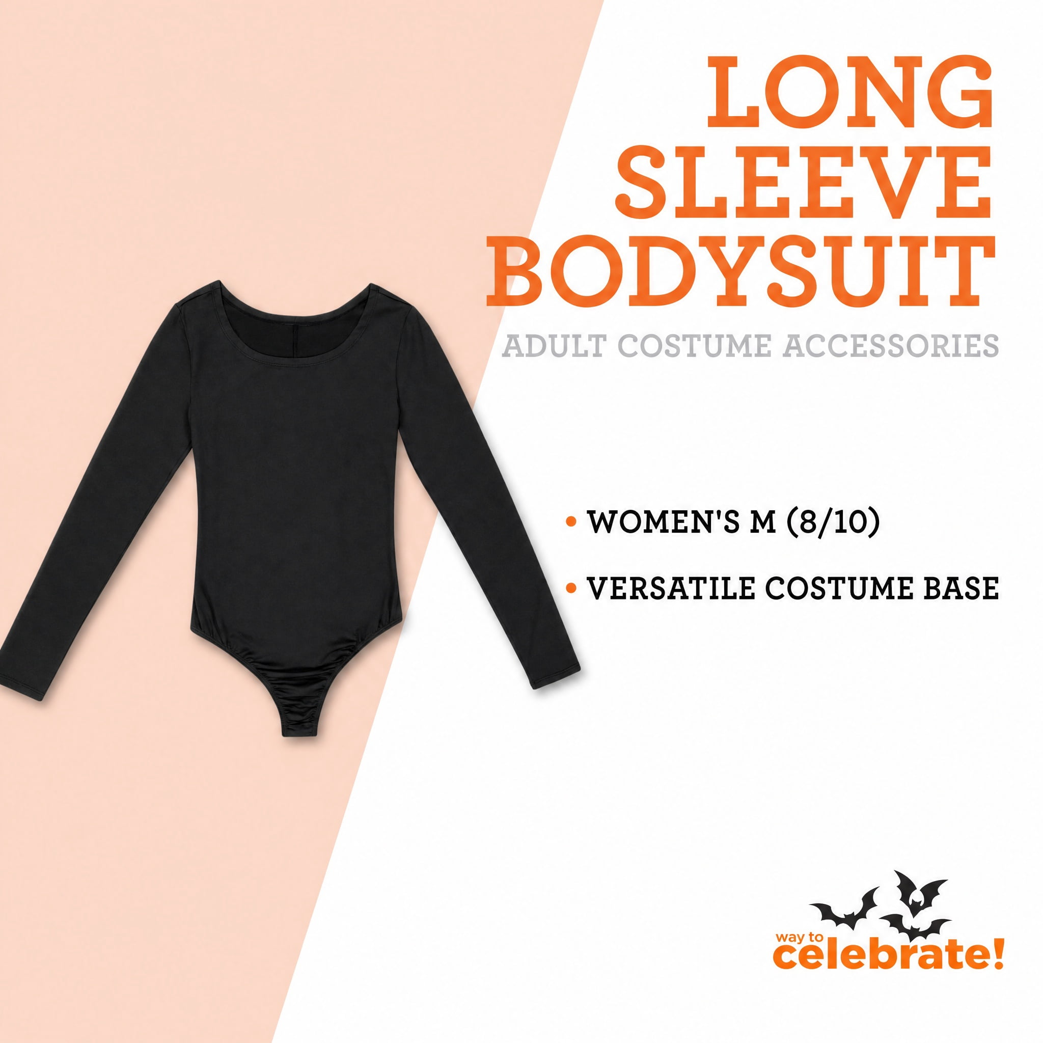 Long Sleeve Bodysuit Costume Accessory for Adults, Black, M (8/10), Halloween by Way To Celebrate