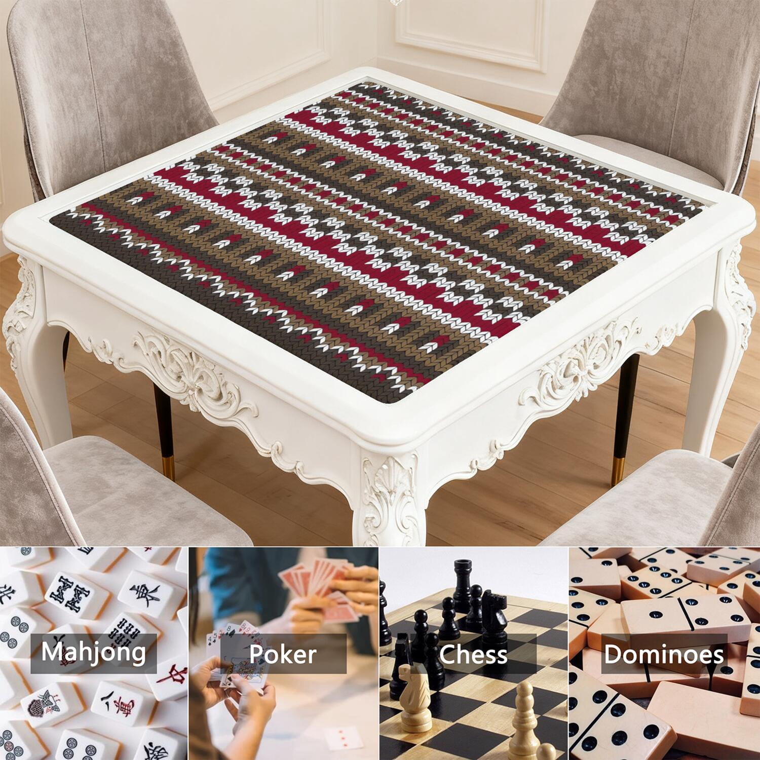 Classic Boho Design Multi-Functional Rubber Mat 31.5x31.5 Inch Extra Large Mahjong Playing Surface Features Anti-Slip Grip and Noise Dampening for Games