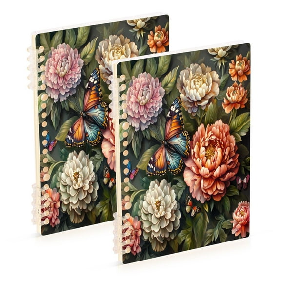 WOBOGO Peony Butterfly Painting Notebook College Horizontal Grid Paper Ink Spill Resistant Water Resistant Cover 8.3x5.7x0.4in