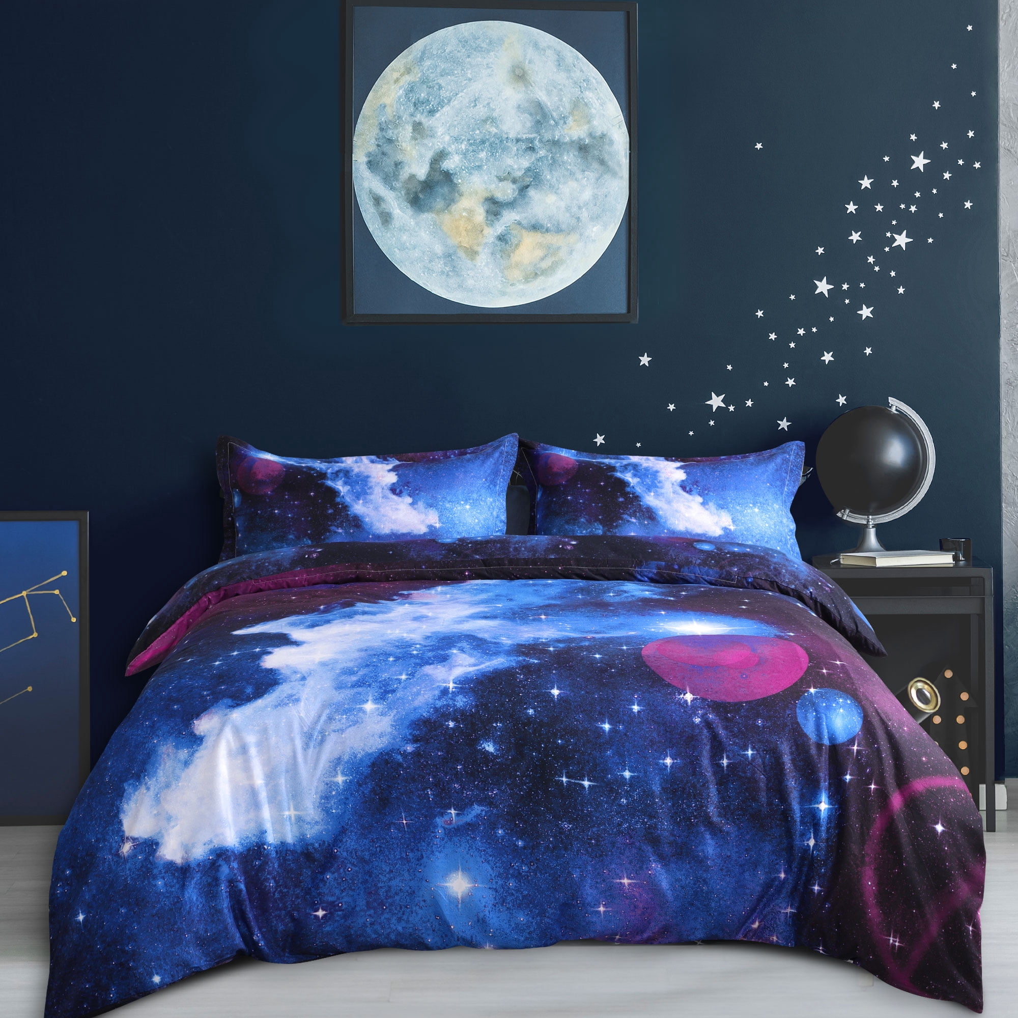 4-Piece 3D Galaxy Duvet Cover Bedding Set with Pillowcase Blue Sky Twin