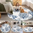 thumbnail image 6 of Coastal Blue Gray Coral Round Area&nbsp;Rug 8ft Summer Watercolor Ocean Marine Life Non-Slip&nbsp;Washable Circle Rugs Soft Felt Indoor Floor Mat for Bedroom Kitchen Living Room Bathroom, 6 of 9