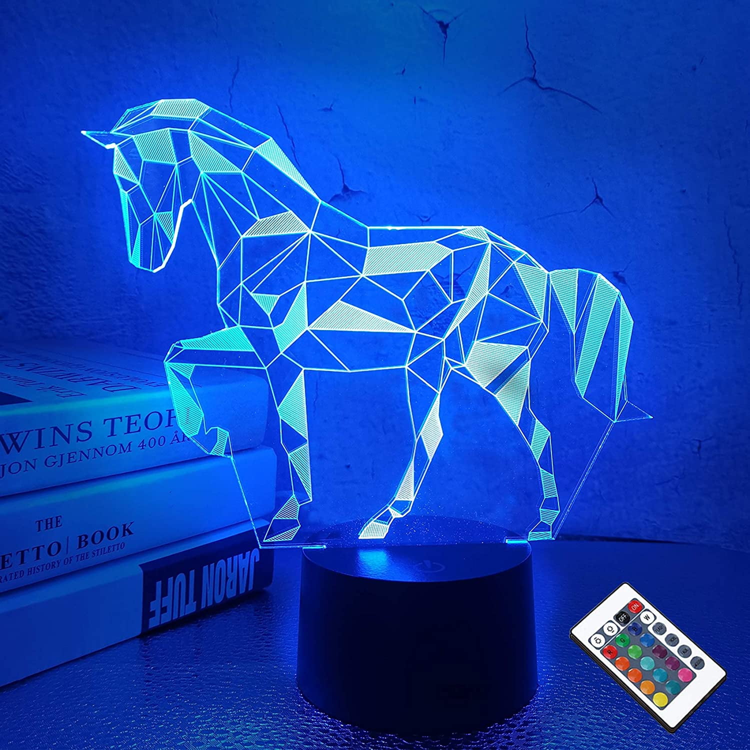 Horse 3D Illusion Optical Lamp LED Night Light for Home Decor,16 Colors Change 
