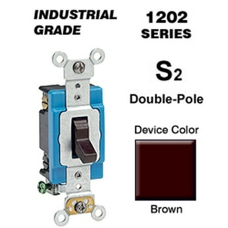 Leviton 1202-2 15 Amp Double-Pole Toggle Switch Industrial - Brown