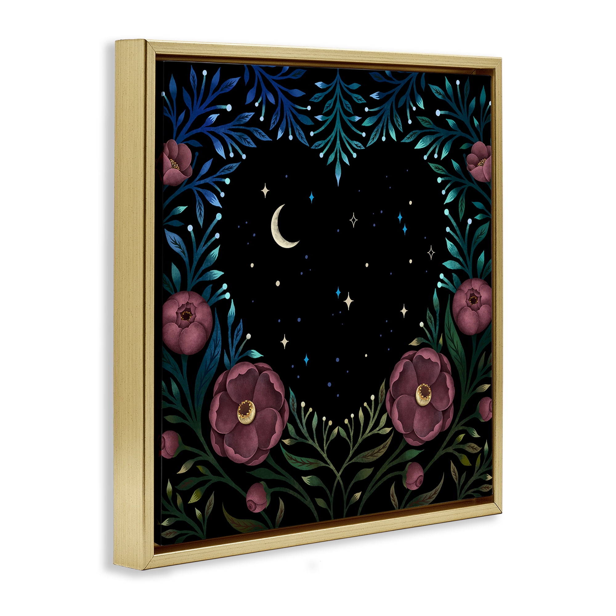 Stupell Industries Heart Night Sky Garden Gold Framed Floater Canvas Wall Art, design by Episodic Drawings
