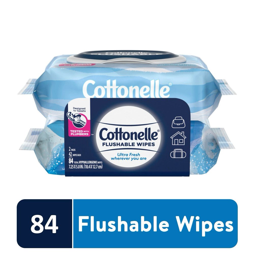 Cottonelle Flushable Wet Wipes 2 FlipTop Packs, 84 Total Flushable