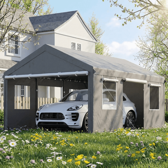 SANWAY 12x20 Heavy Duty Carport, Gray