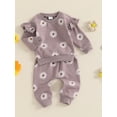 thumbnail image 3 of Suealasg Infant Baby Girls 2Pcs Fall Clothes 1T 2T 3T Toddler Girls Casual Autumn Outfits Long Sleeve Daisy Print Sweatshirt Elastic Waist Sweatpants, 3 of 7