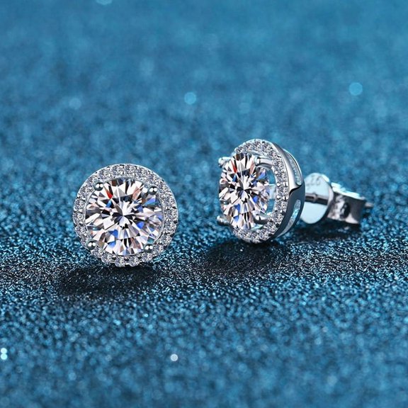 Leander Moissanite Stud Earrings for Women, 0.5ct-2ct Lab Created Diamond Earring with 14K White Gold Plated S925 Sterling Silver Gift for Girlfriend, Wife