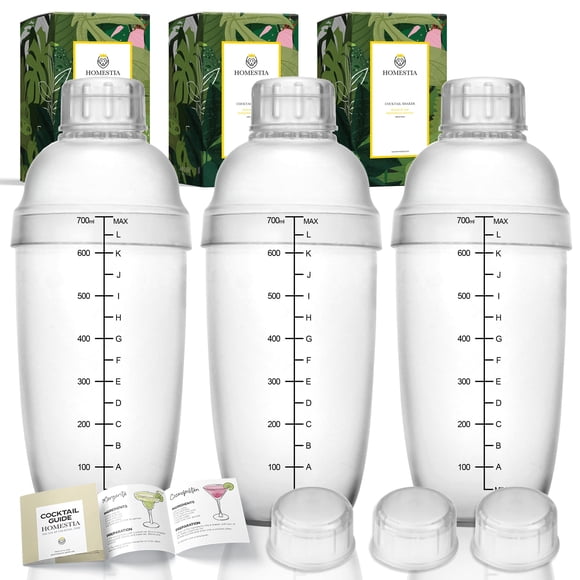 Coctelera Homestia de plástico de 700 ml con escamas negras y 3 tapas