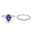 thumbnail image 2 of Pear Teardrop Bridal Set Ring Amethyst CZ 925 Sterling Silver Size 6, 2 of 3