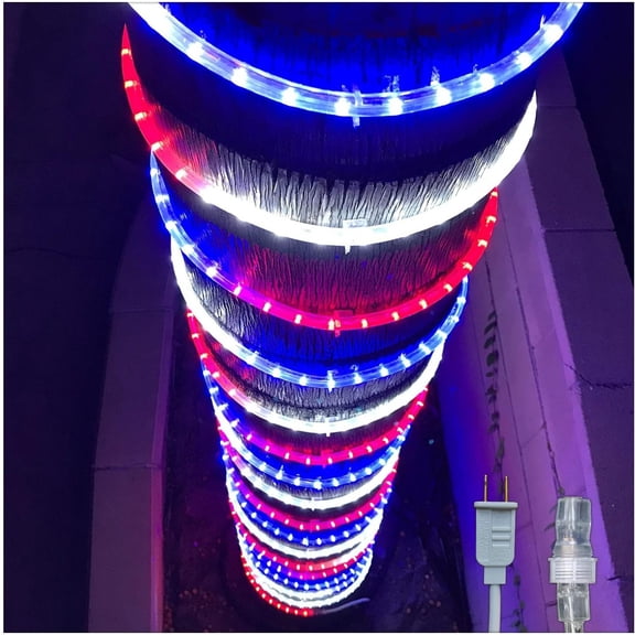 WJSP 60ft/648 LED Rope Lights for Patriotic 4th of July Memorial Day Party Outdoor Trees Patio Deck Flexible Connectable Rope Lights (Red White Blue)
