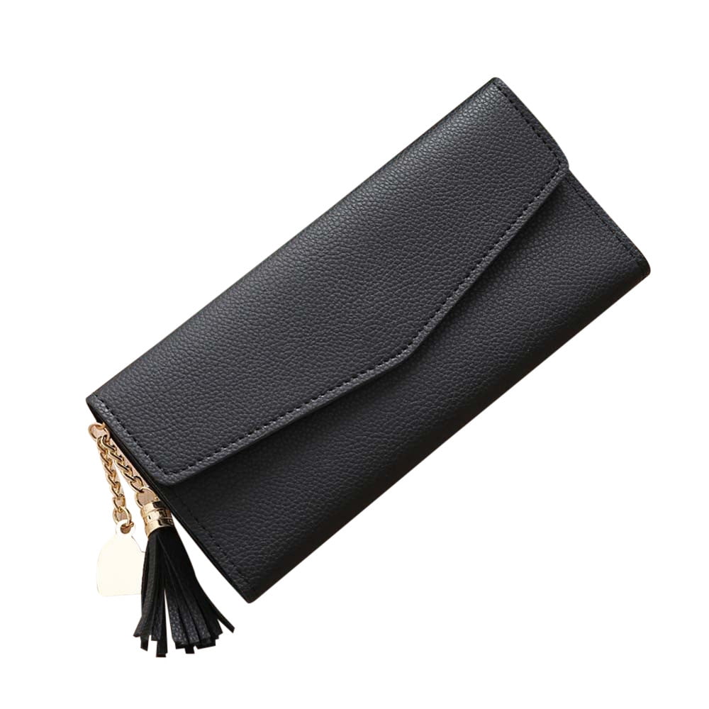 Jovati Women Simple Long Wallet Tassel Coin Purse Card Holders Handbag Bk Black