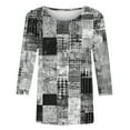 thumbnail image 7 of JTZGDY Women's 3/4 Length Sleeve Tops Dressy Casual Ruched Pleated Blouses Cute Floral Printed Crewneck Graphic T-Shirts Loose Curved Hem Tunic Fall Outfit Tshirts Clothes Gray XXL, 7 of 7