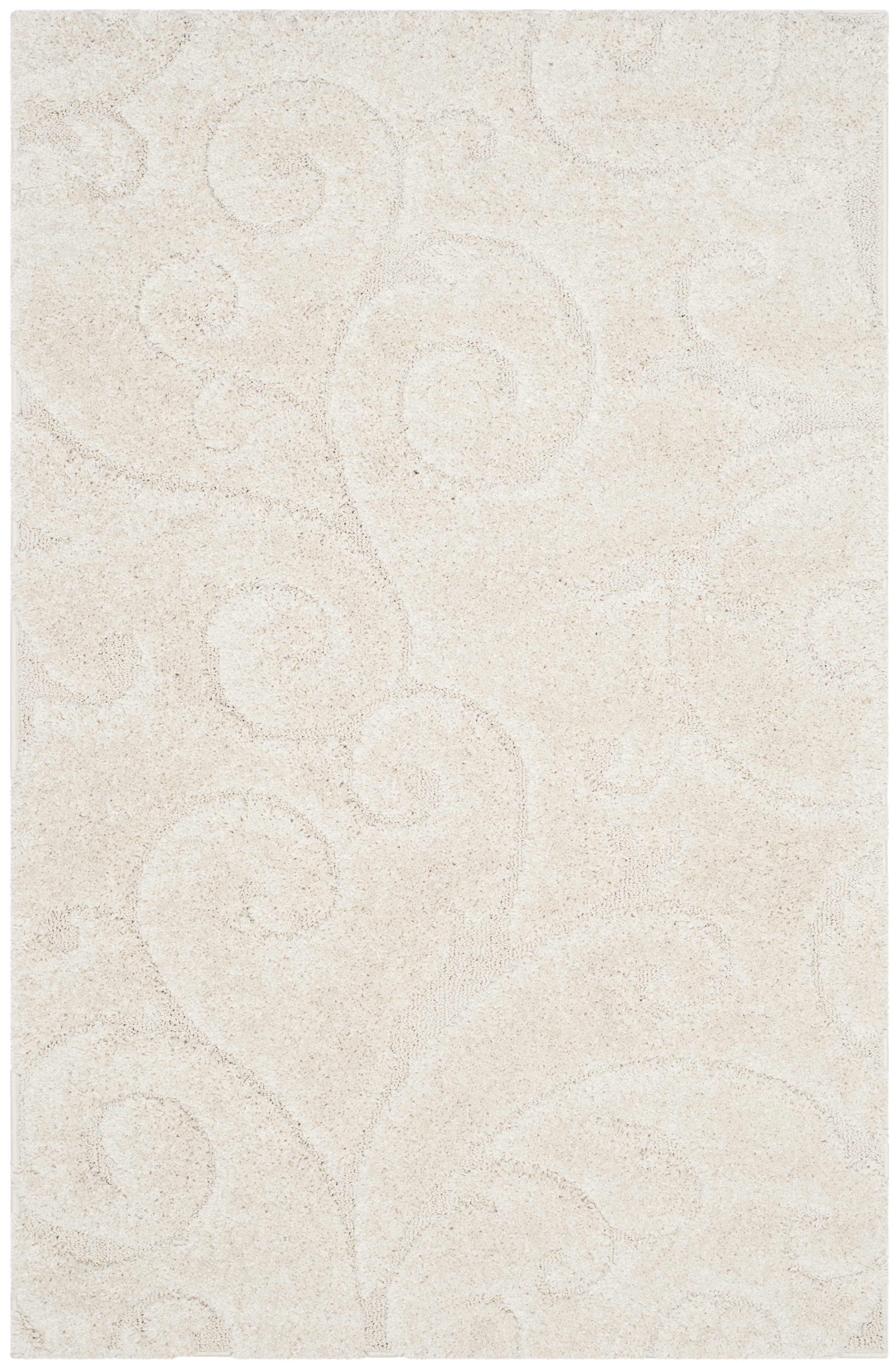 SAFAVIEH Florida Doug Floral Vines Geometric Shag Area Rug, Creme, 4' x 6' - Transitional Modern Design, Creme & Creme, Non-Shedding & Easy Cleaning, Ultra Plush Thick Pile, Ideal for Living Room, Be