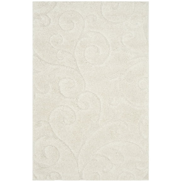 SAFAVIEH Florida Doug Floral Vines Geometric Shag Area Rug, Creme, 4' x 6'